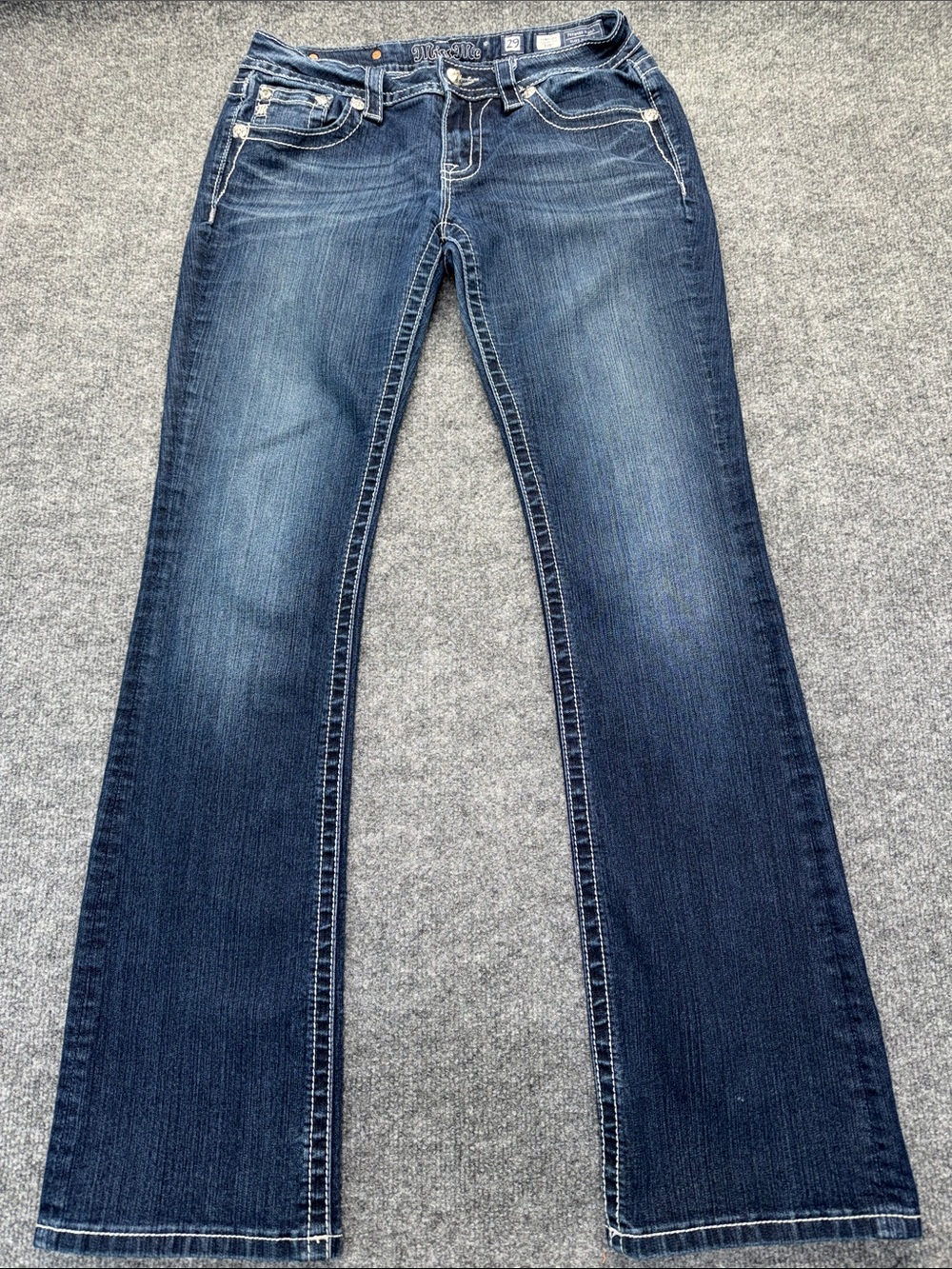 Miss Me Dark Blue Flare Jeans with Contrast Stitching